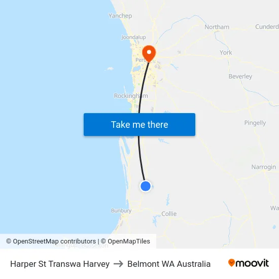 Harper St Transwa Harvey to Belmont WA Australia map