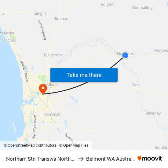 Northam Stn Transwa Northam to Belmont WA Australia map