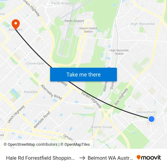 Hale Rd Forrestfield Shopping Ctr to Belmont WA Australia map
