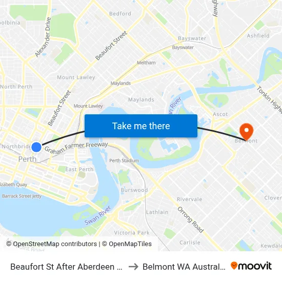 Beaufort St After Aberdeen St to Belmont WA Australia map