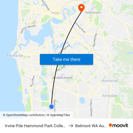 Irvine Pde Hammond Park College Stand 1 to Belmont WA Australia map