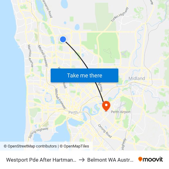 Westport Pde After Hartman Dr to Belmont WA Australia map