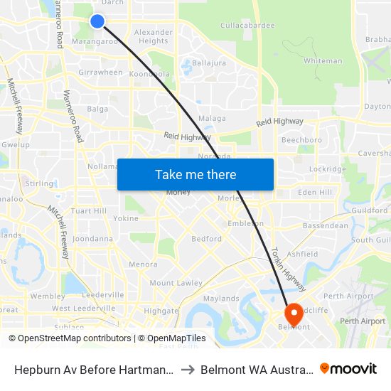 Hepburn Av Before Hartman Dr to Belmont WA Australia map