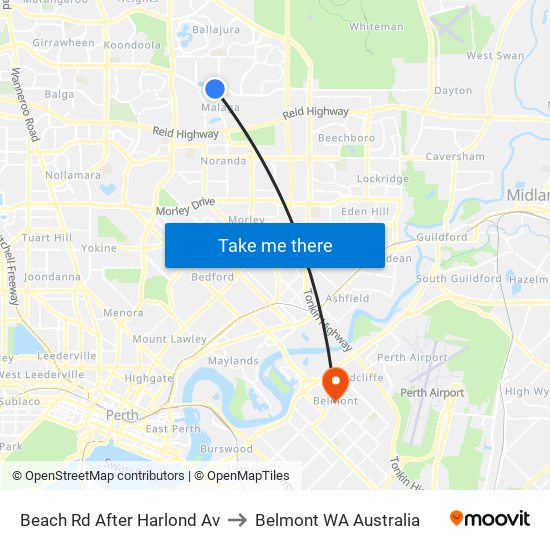 Beach Rd After Harlond Av to Belmont WA Australia map