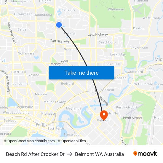 Beach Rd After Crocker Dr to Belmont WA Australia map