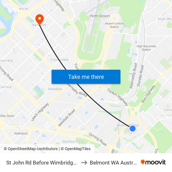 St John Rd Before Wimbridge Rd to Belmont WA Australia map