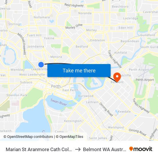 Marian St Aranmore Cath College to Belmont WA Australia map