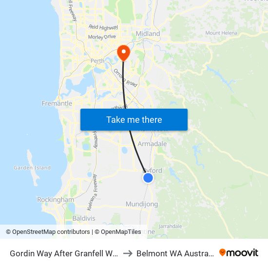 Gordin Way After Granfell Way to Belmont WA Australia map