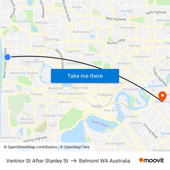 Ventnor St After Stanley St to Belmont WA Australia map