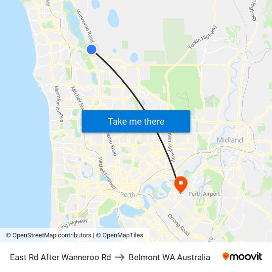 East Rd After Wanneroo Rd to Belmont WA Australia map