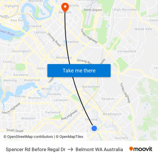 Spencer Rd Before Regal Dr to Belmont WA Australia map