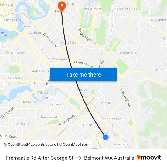 Fremantle Rd After George St to Belmont WA Australia map