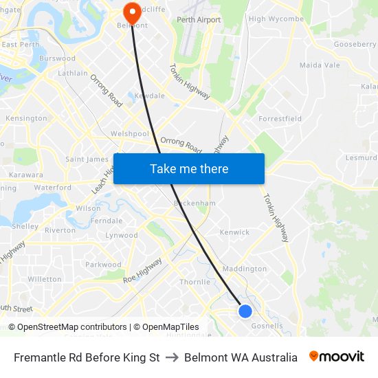 Fremantle Rd Before King St to Belmont WA Australia map