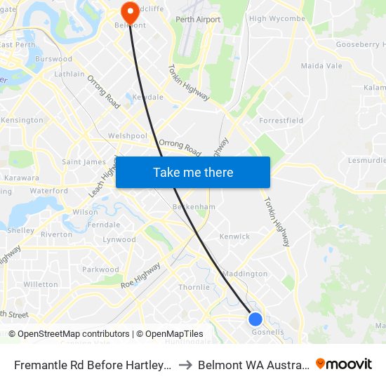 Fremantle Rd Before Hartley St to Belmont WA Australia map