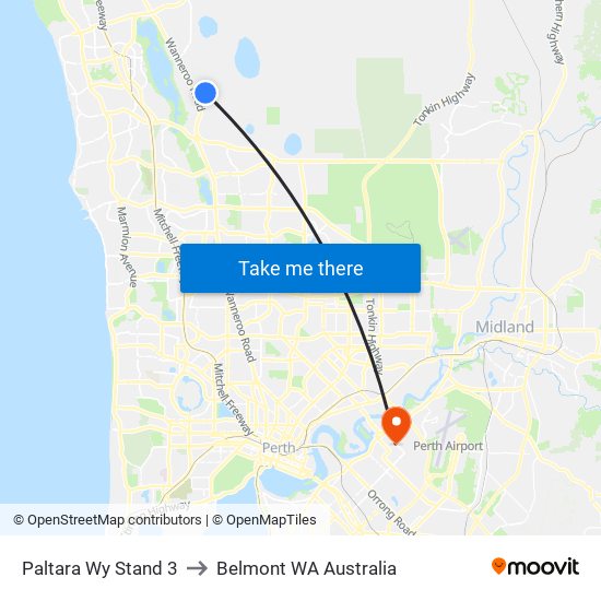 Paltara Wy Stand 3 to Belmont WA Australia map