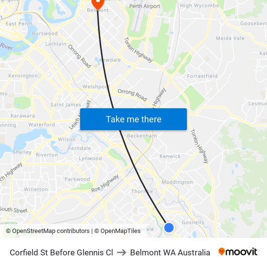 Corfield St Before Glennis Cl to Belmont WA Australia map