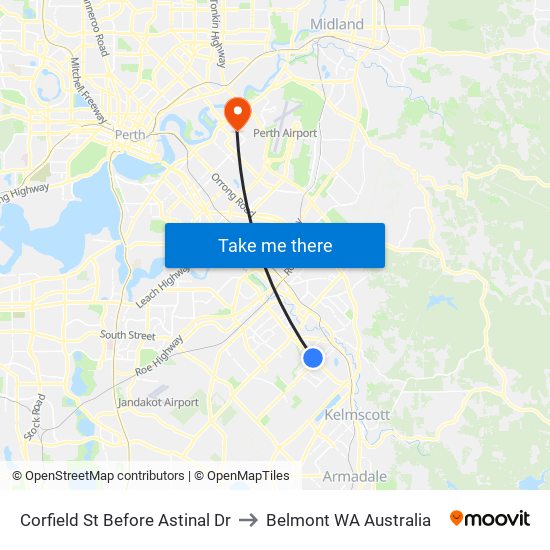 Corfield St Before Astinal Dr to Belmont WA Australia map