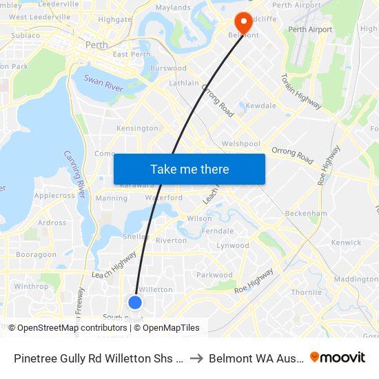 Pinetree Gully Rd Willetton Shs Stand 2 to Belmont WA Australia map