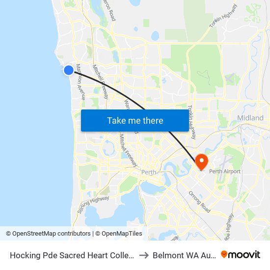 Hocking Pde Sacred Heart College Stand 3 to Belmont WA Australia map