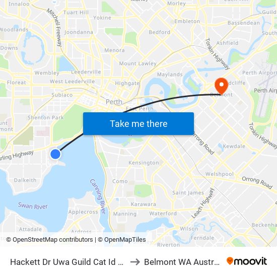 Hackett Dr Uwa Guild Cat Id 122 to Belmont WA Australia map