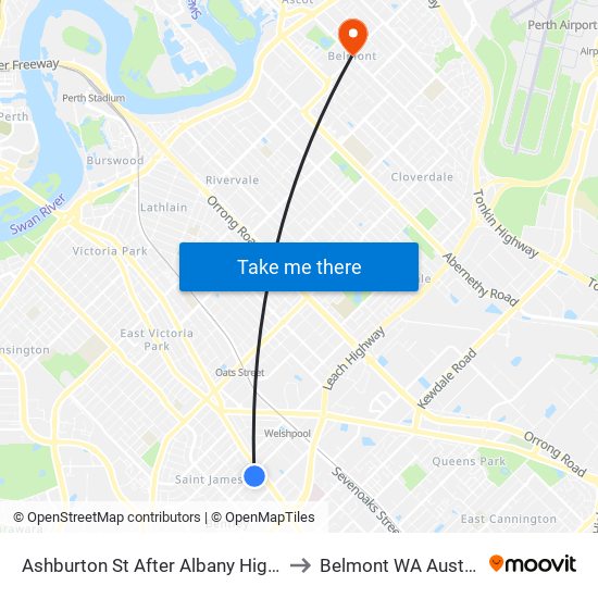 Ashburton St After Albany Highway to Belmont WA Australia map