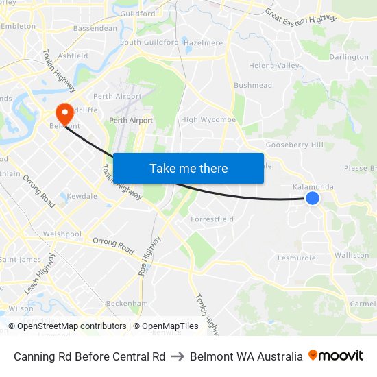 Canning Rd Before Central Rd to Belmont WA Australia map