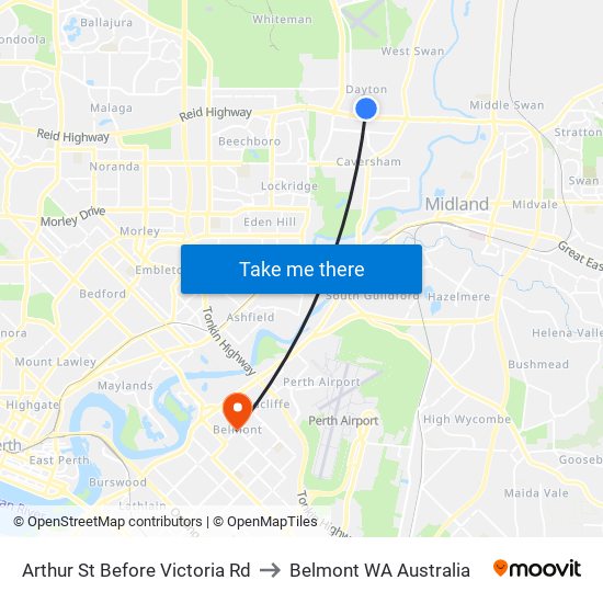 Arthur St Before Victoria Rd to Belmont WA Australia map