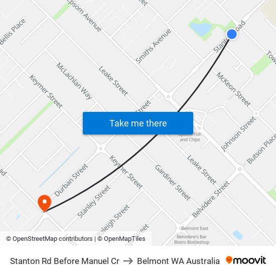 Stanton Rd Before Manuel Cr to Belmont WA Australia map