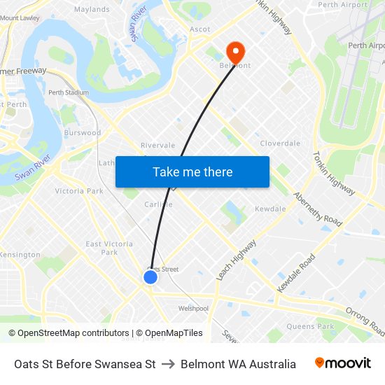 Oats St Before Swansea St to Belmont WA Australia map