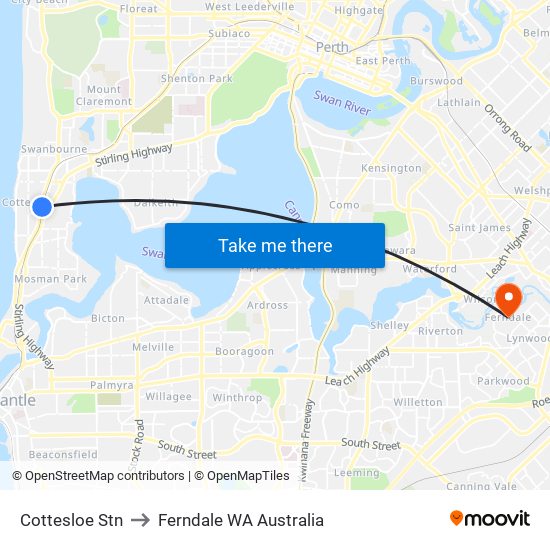 Cottesloe Stn to Ferndale WA Australia map