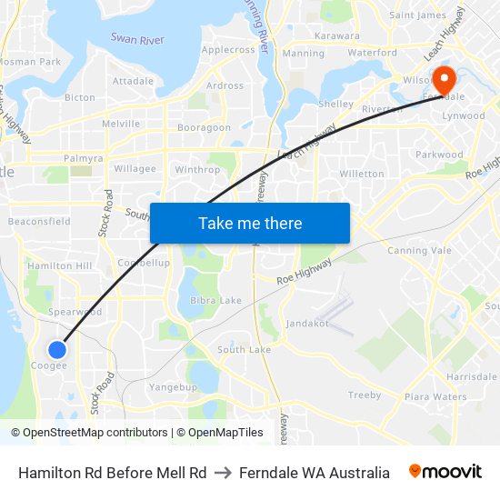 Hamilton Rd Before Mell Rd to Ferndale WA Australia map