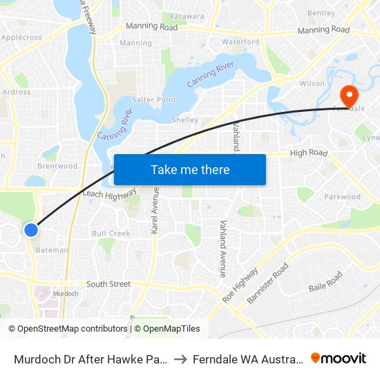 Murdoch Dr After Hawke Pass to Ferndale WA Australia map