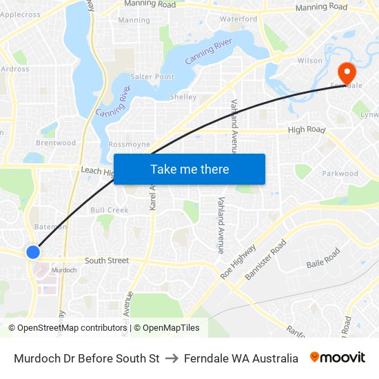 Murdoch Dr Before South St to Ferndale WA Australia map