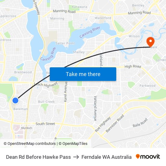 Dean Rd Before Hawke Pass to Ferndale WA Australia map
