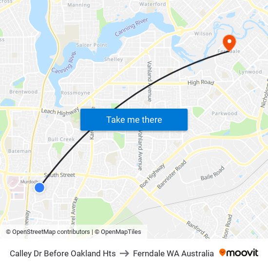 Calley Dr Before Oakland Hts to Ferndale WA Australia map