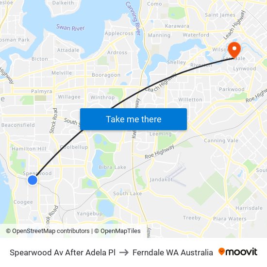 Spearwood Av After Adela Pl to Ferndale WA Australia map