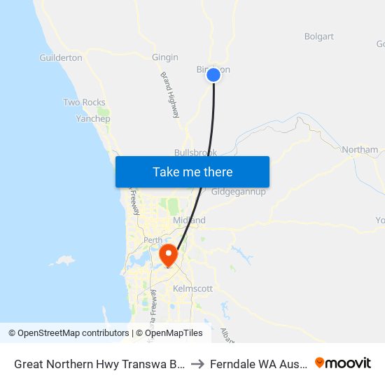 Great Northern Hwy Transwa Bindoon to Ferndale WA Australia map