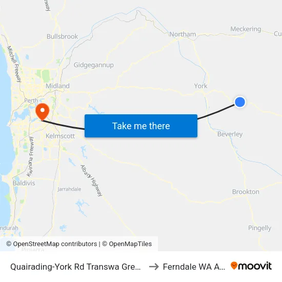 Quairading-York Rd Transwa Greenhills Turnoff to Ferndale WA Australia map