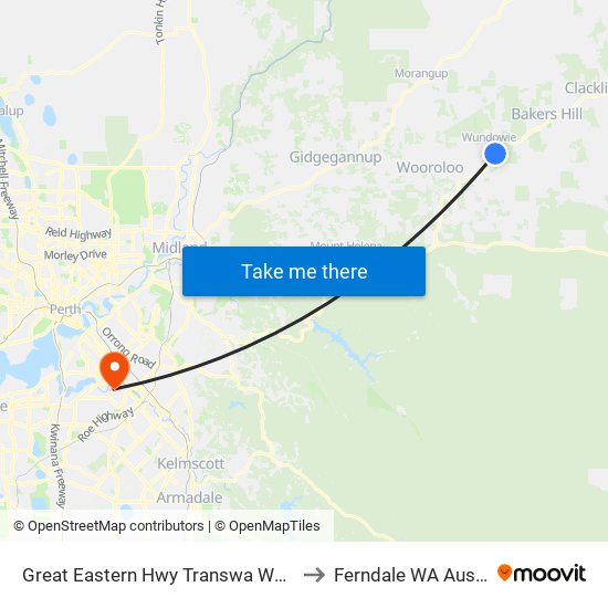 Great Eastern Hwy Transwa Wundowie to Ferndale WA Australia map