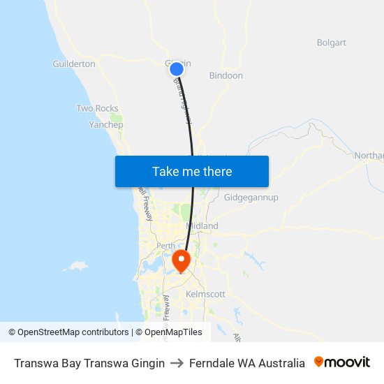 Transwa Bay Transwa Gingin to Ferndale WA Australia map
