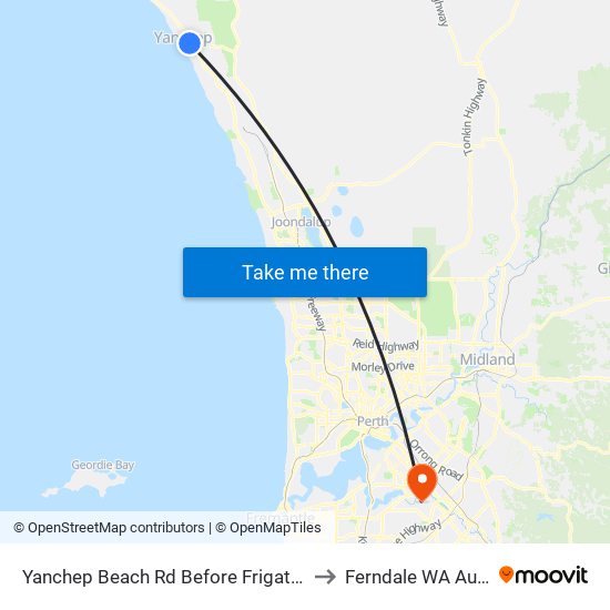 Yanchep Beach Rd Before Frigate Crescent to Ferndale WA Australia map