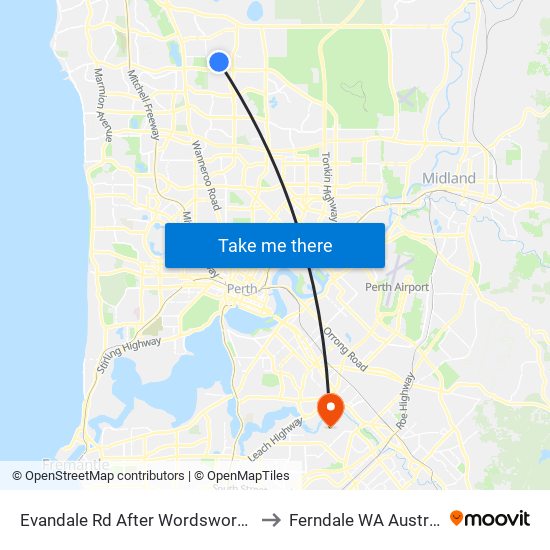 Evandale Rd After Wordsworth Dr to Ferndale WA Australia map