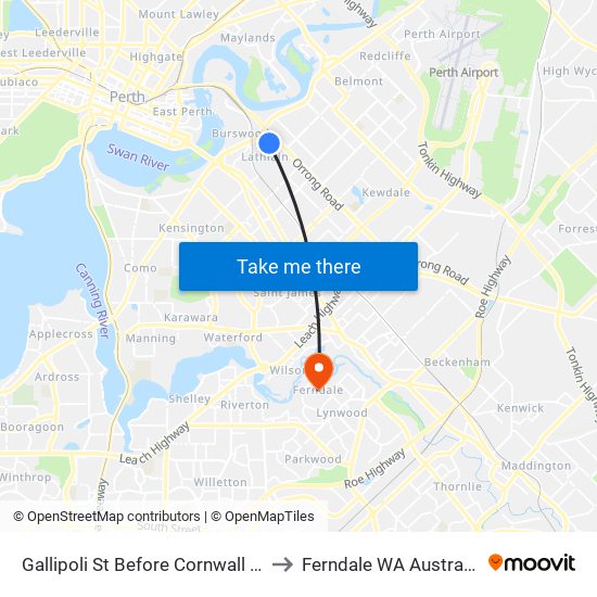 Gallipoli St Before Cornwall St to Ferndale WA Australia map