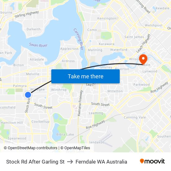 Stock Rd After Garling St to Ferndale WA Australia map