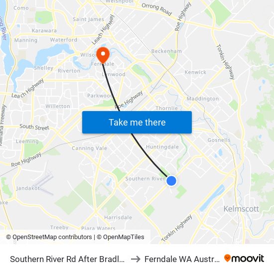 Southern River Rd After Bradley St to Ferndale WA Australia map