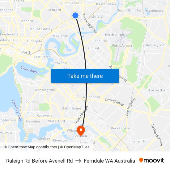 Raleigh Rd Before Avenell Rd to Ferndale WA Australia map