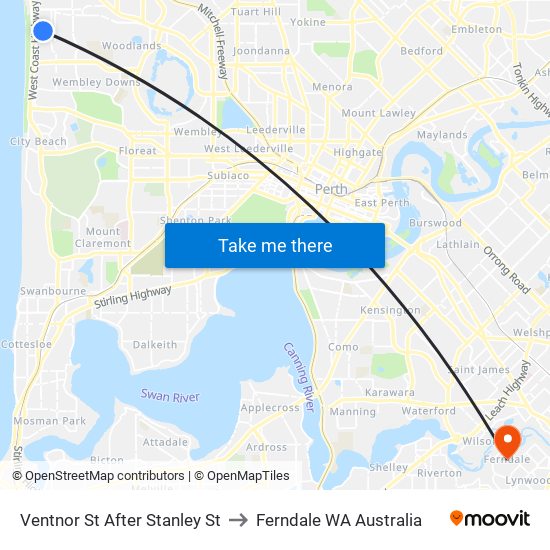 Ventnor St After Stanley St to Ferndale WA Australia map