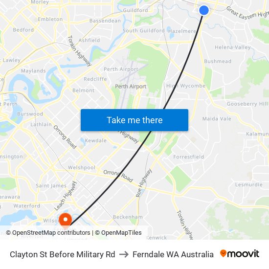 Clayton St Before Military Rd to Ferndale WA Australia map