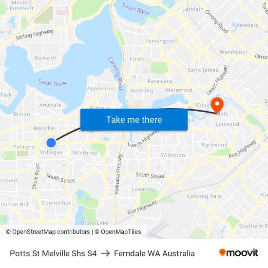 Potts St Melville Shs S4 to Ferndale WA Australia map