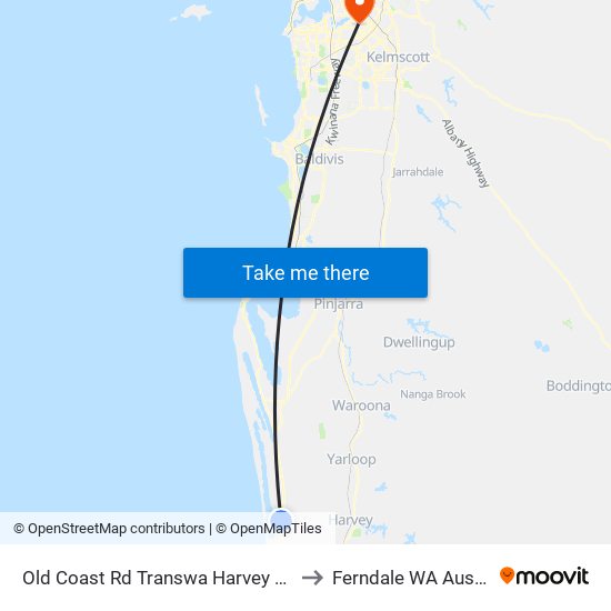 Old Coast Rd Transwa Harvey Turnoff to Ferndale WA Australia map